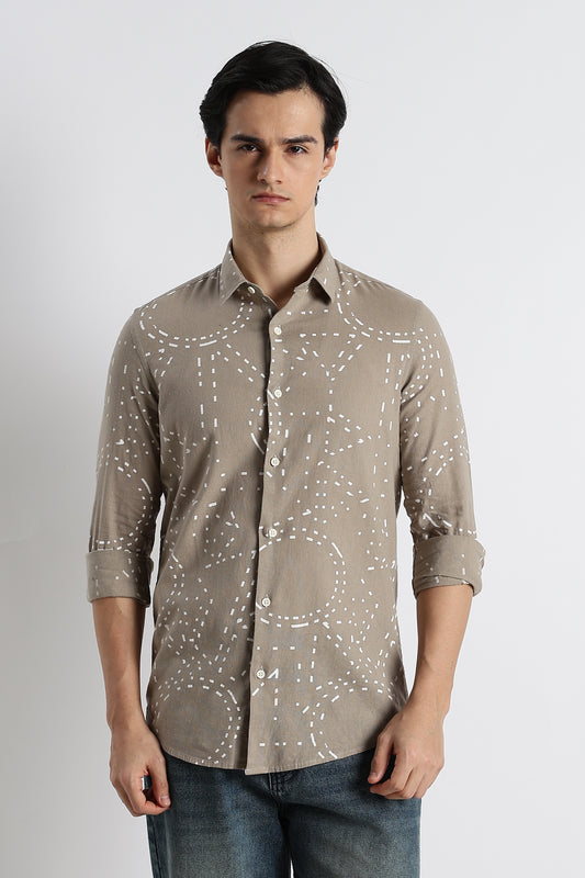 Abstract Geo-Print Shirt Grey