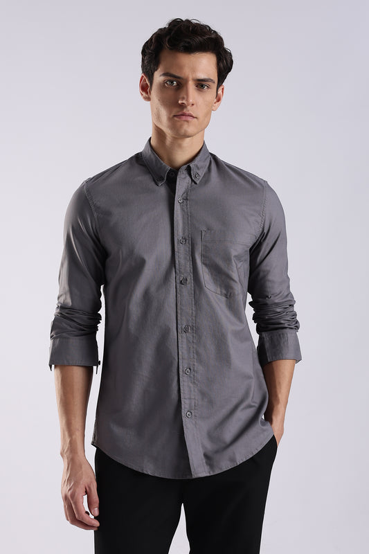 100% Cotton Oxford Solid Shirt Grey