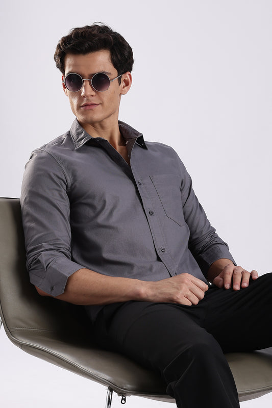 100% Cotton Oxford Solid Shirt Grey
