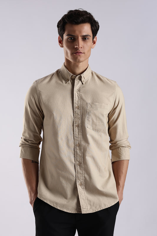 100% Cotton Oxford Solid Shirt Cream