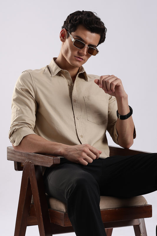 100% Cotton Oxford Solid Shirt Cream