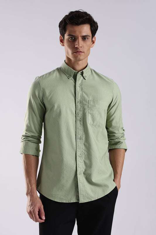 100% Cotton Oxford Solid Shirt P Green