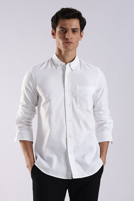 100% Cotton Oxford Solid Shirt White