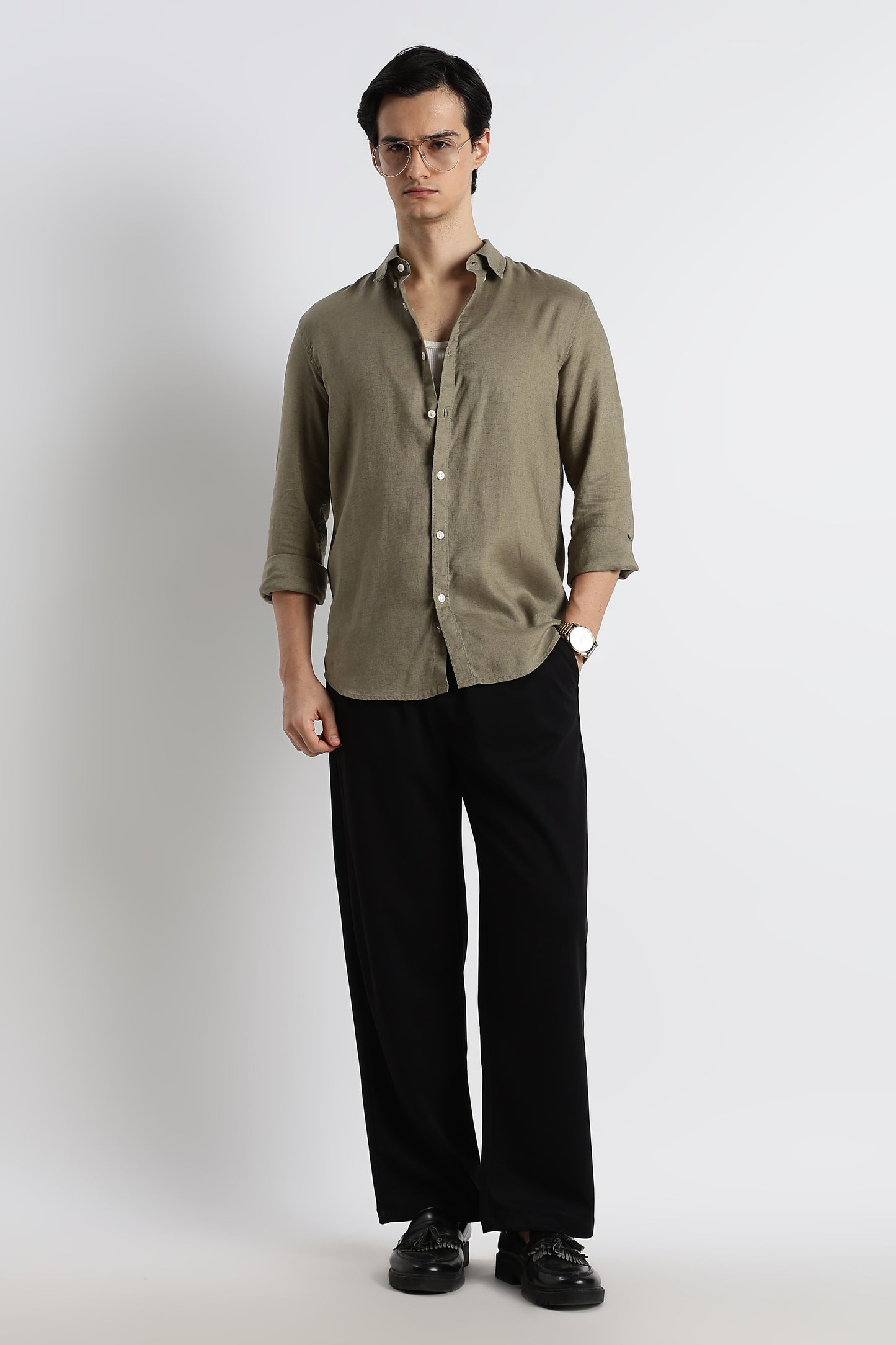 Minimal Linen Shirt Green