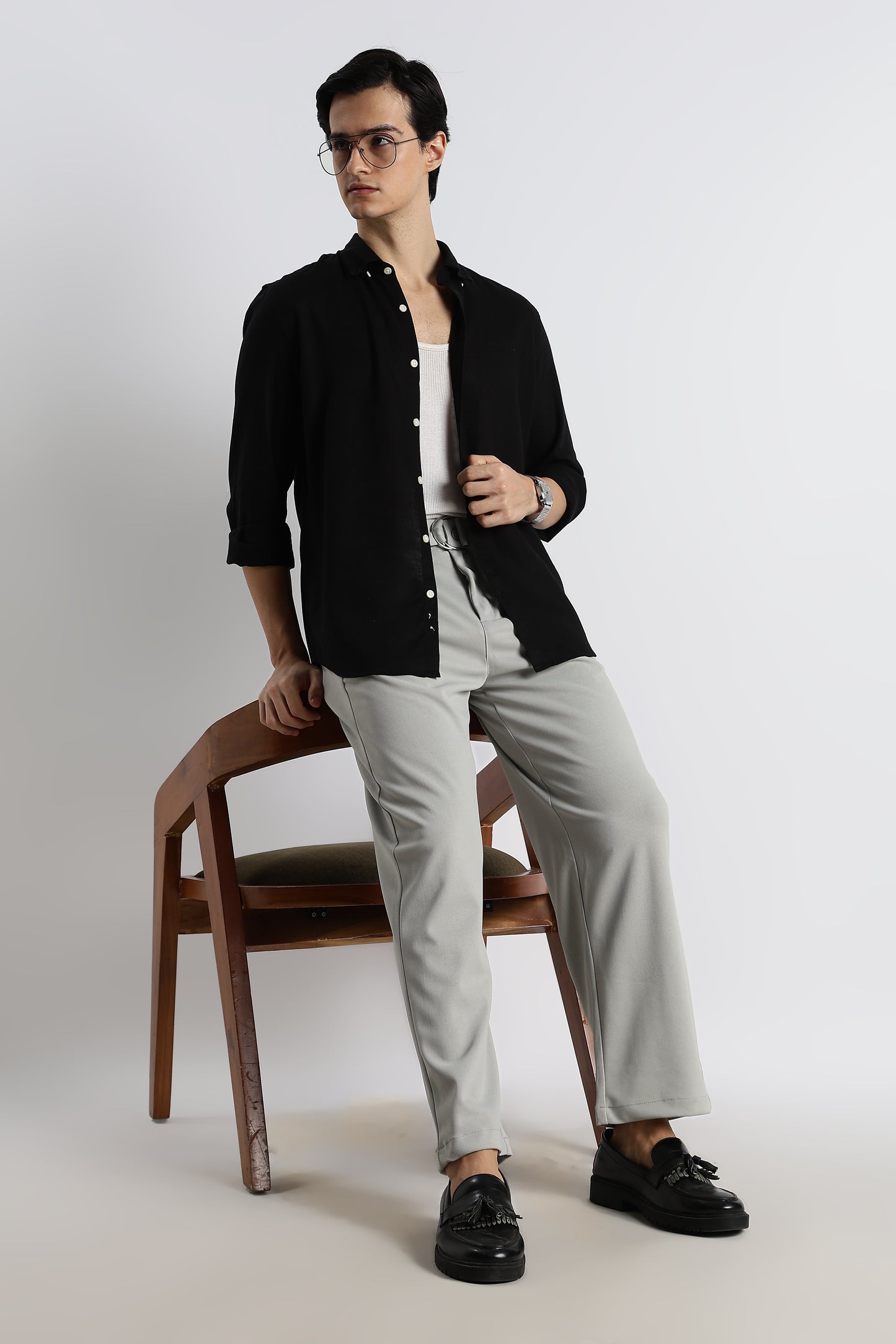 Minimal Cotton-Linen Shirt Black