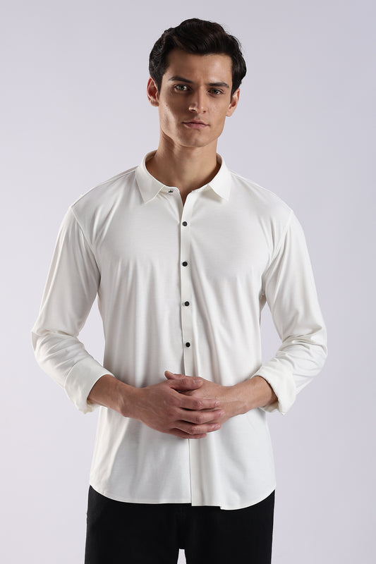 Knitted Tencel Stichless Finish Shirt White