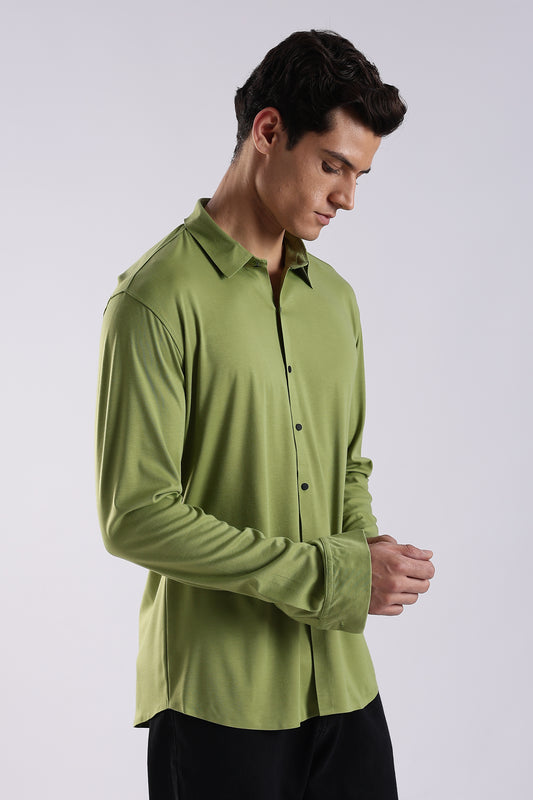 Knitted Tencel Stichless Finish Shirt Green