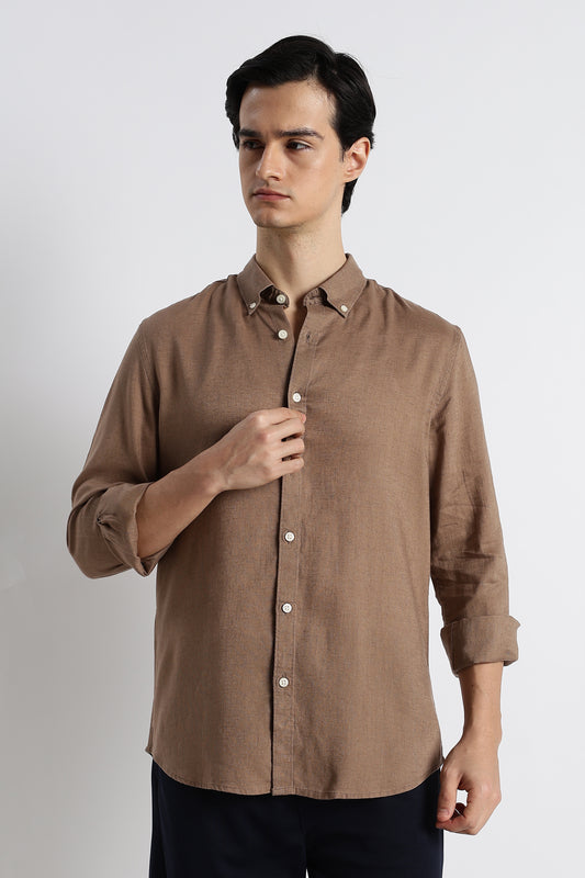 Minimal Cotton-Linen Shirt Lt Brown