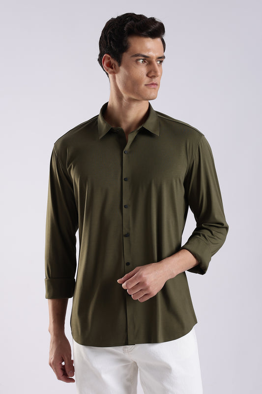 Knitted Tencel Stichless Finish Shirt Olive