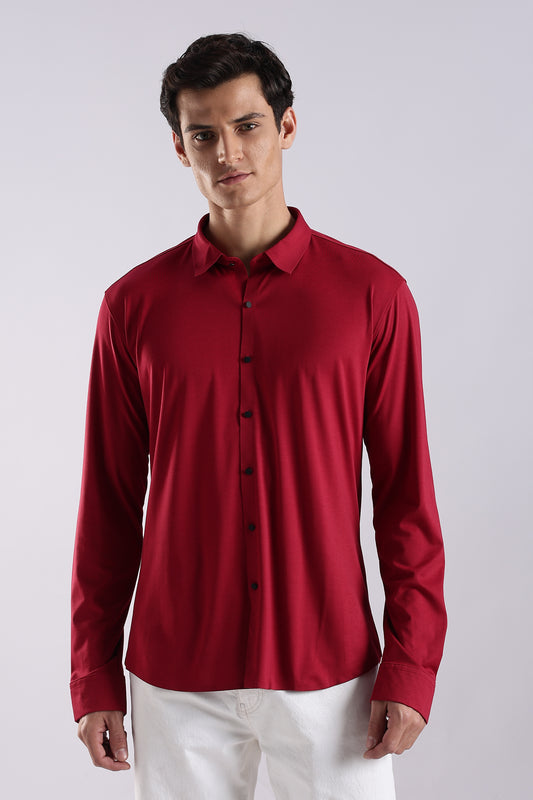 Knitted Tencel Stichless Finish Shirt Maroon