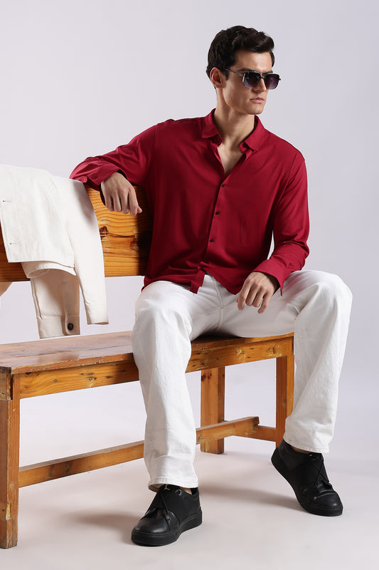 Knitted Tencel Stichless Finish Shirt Maroon