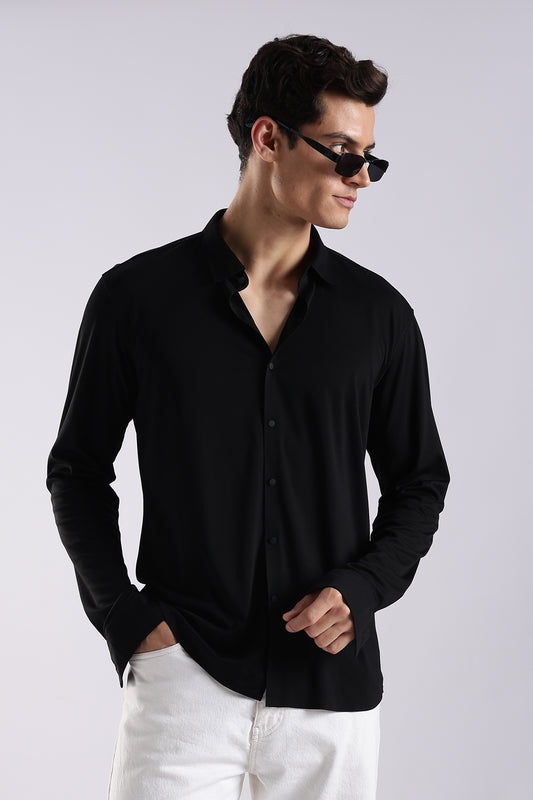 Knitted Tencel Stichless Finish Shirt Black
