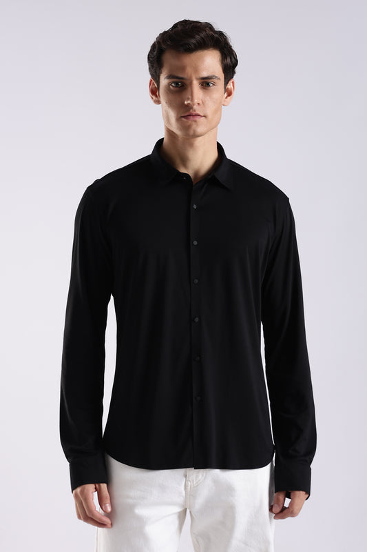 Knitted Tencel Stichless Finish Shirt Black