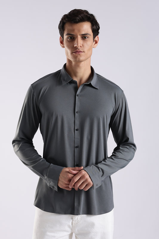 Knitted Tencel Stichless Finish Shirt Dk Grey