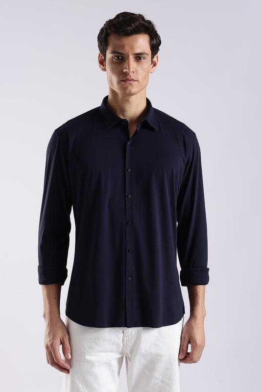 Knitted Tencel Stichless Finish Shirt Navy