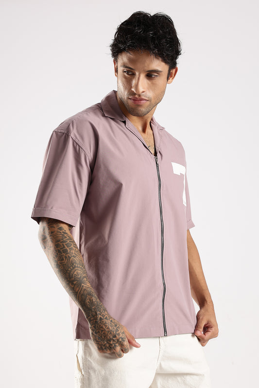 Cotton Slim Fit Zip-Up Shirt Lavender