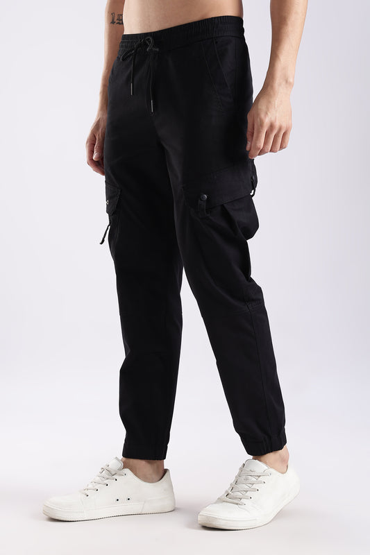 100% Cotton Slim Fit Cargo Pants Black