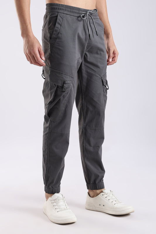 100% Cotton Slim Fit Cargo Pants Dk Grey