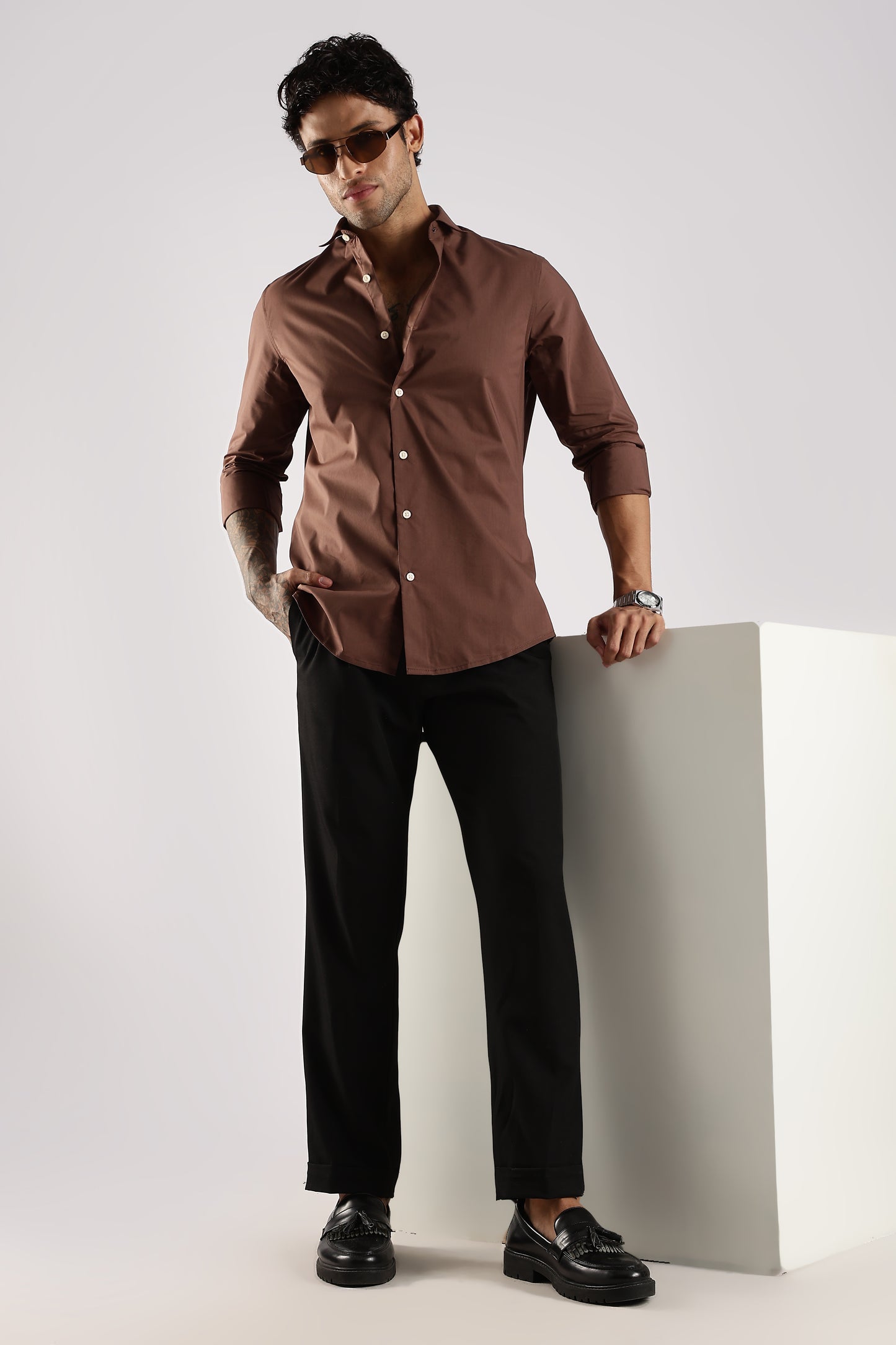 100% Cotton Slim Fit Shirt Brown