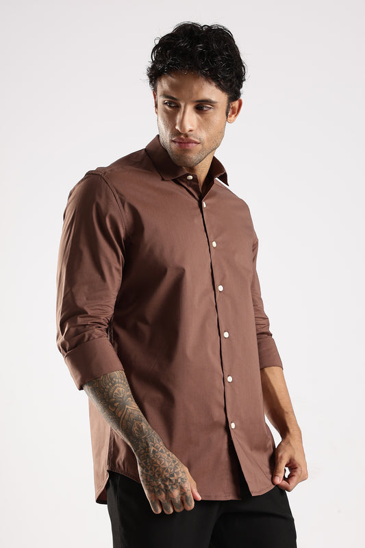 100% Cotton Slim Fit Shirt Brown