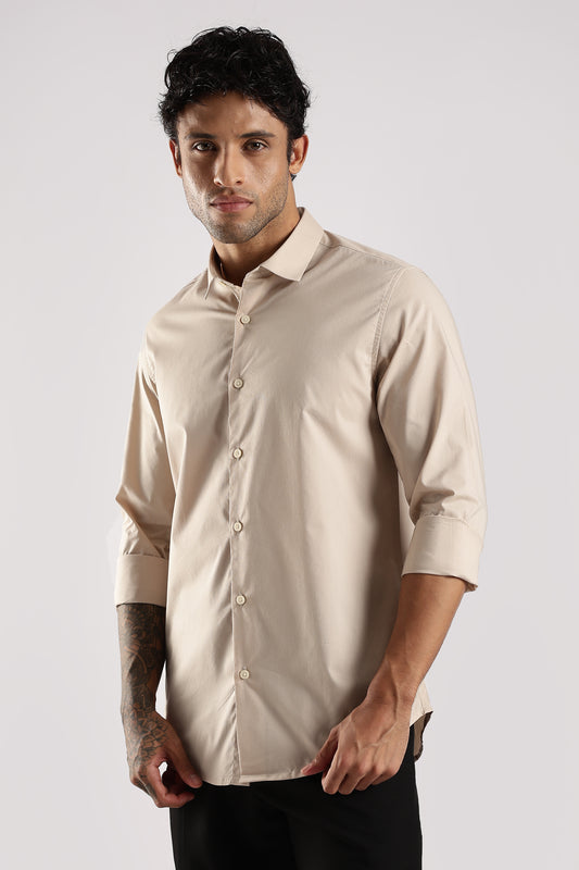 100% Cotton Slim Fit Shirt Cream