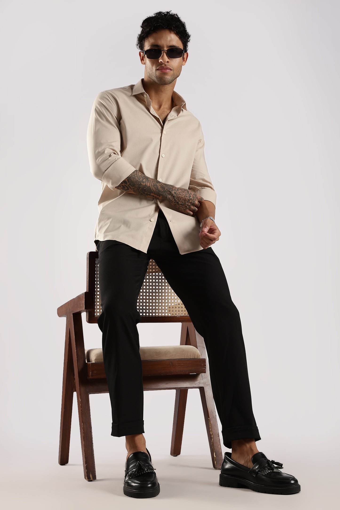 100% Cotton Slim Fit Shirt Cream