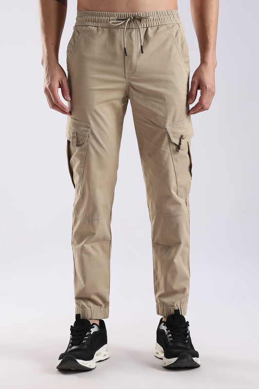 100% Cotton Slim Fit Cargo Pants Beige