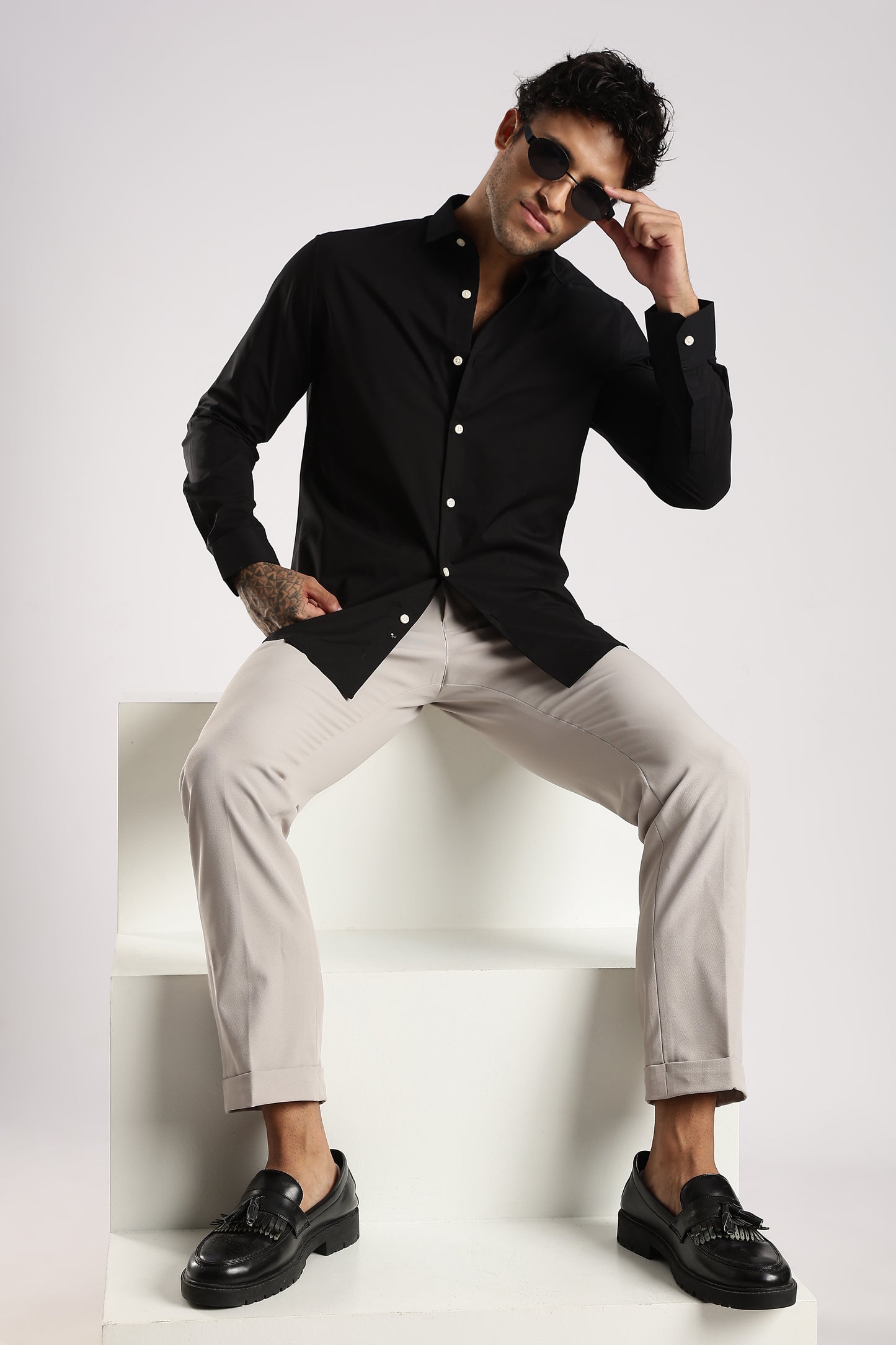 100% Cotton Slim Fit Shirt Black