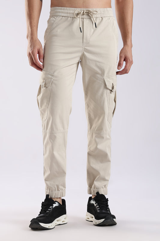 100% Cotton Slim Fit Cargo Pants Cream
