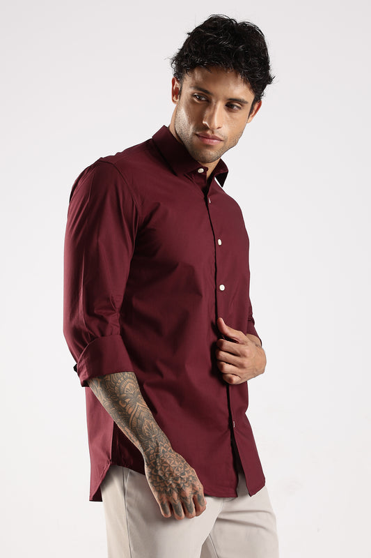 100% Cotton Slim Fit Shirt Maroon