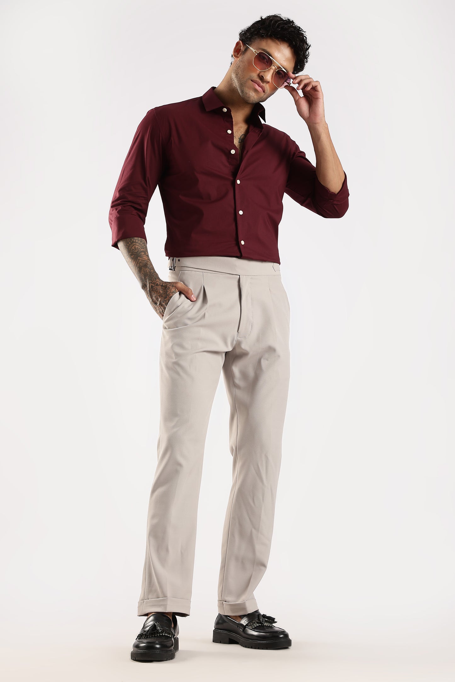 100% Cotton Slim Fit Shirt Maroon