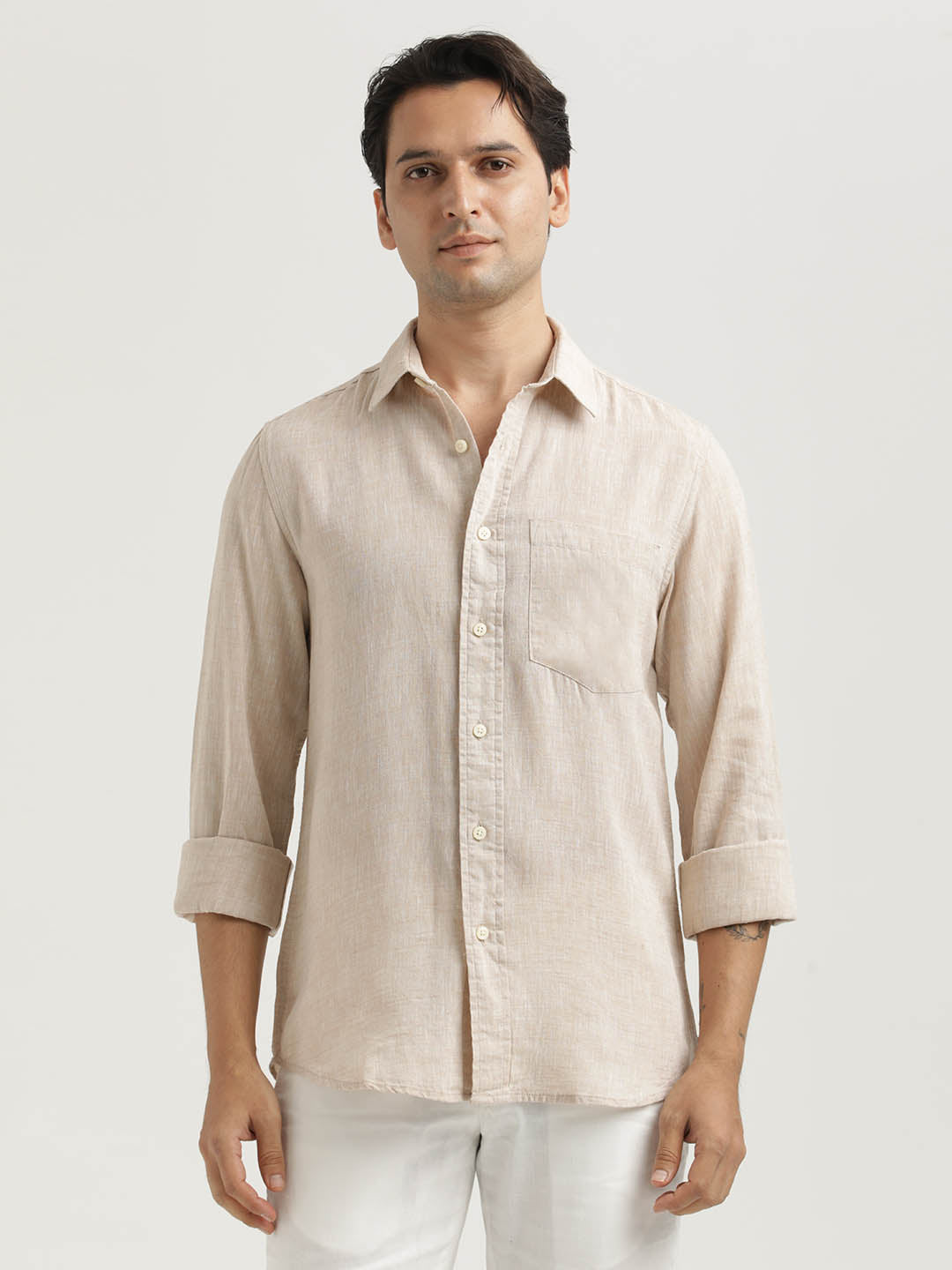 Linen-Cotton Blend Shirt Cream