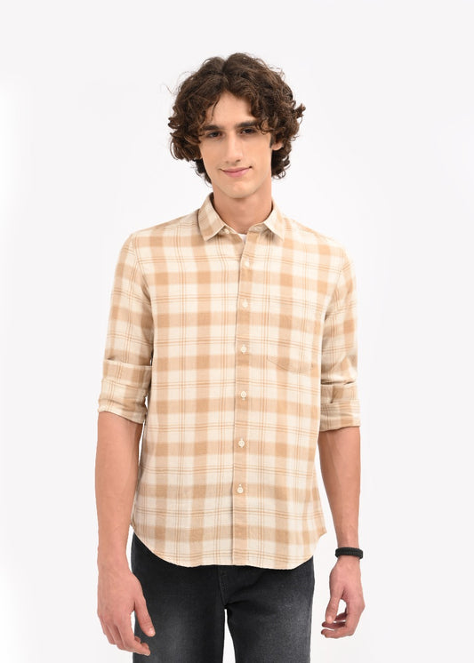 Linen Check Shirt Beige