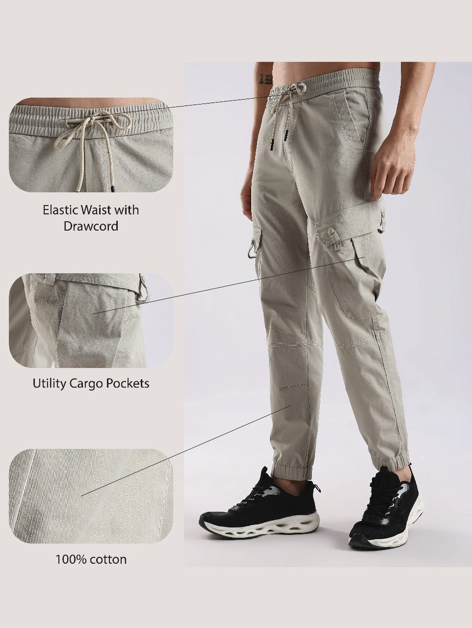100% Cotton Slim Fit Cargo Pants Olive