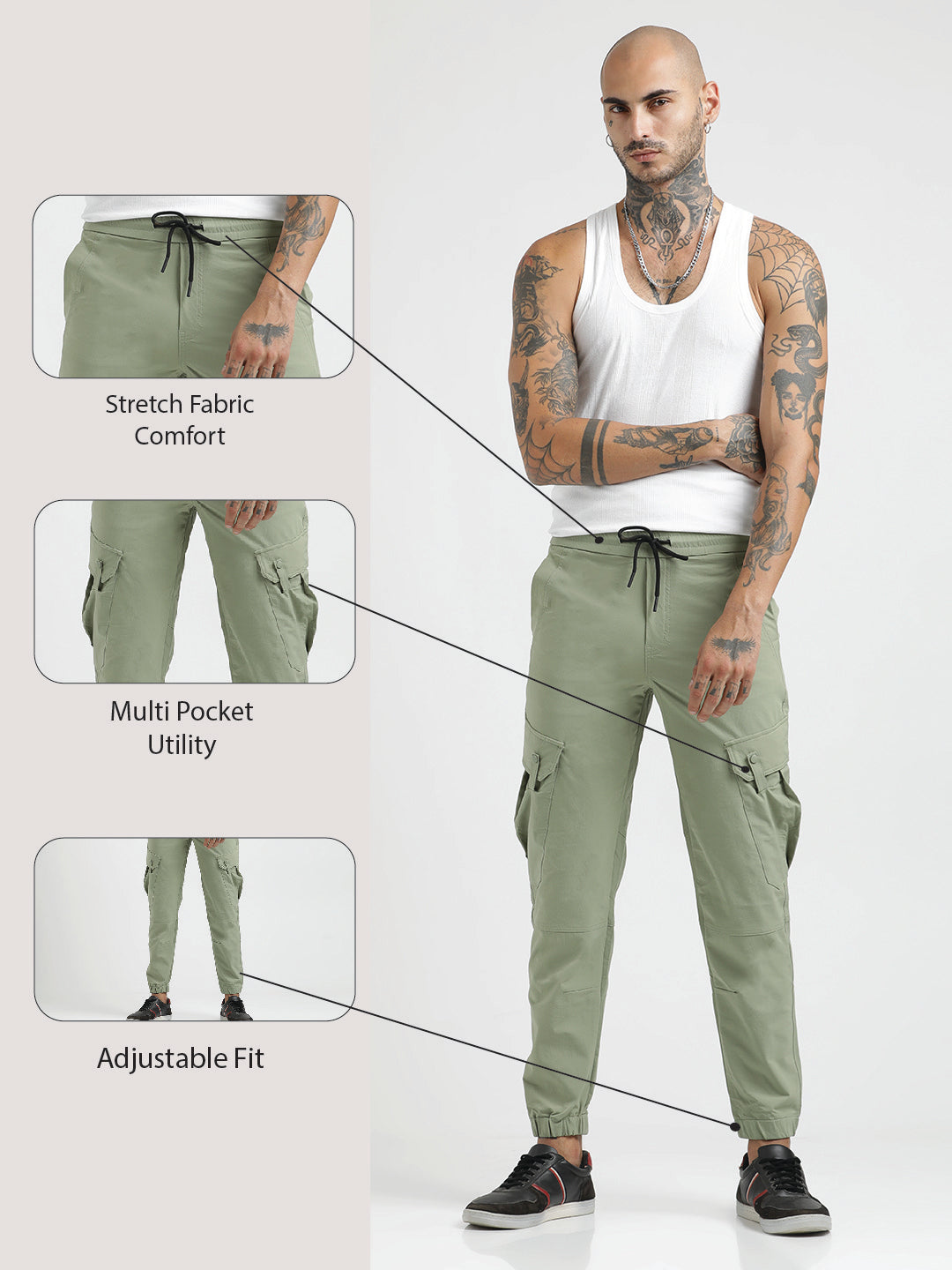 Utility Trousers with Elastic Edges Lt green