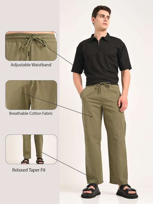 Cotton Style Trousers with Drawcord Green