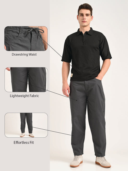Relaxed Cotton Trousers with Drawcord Grey