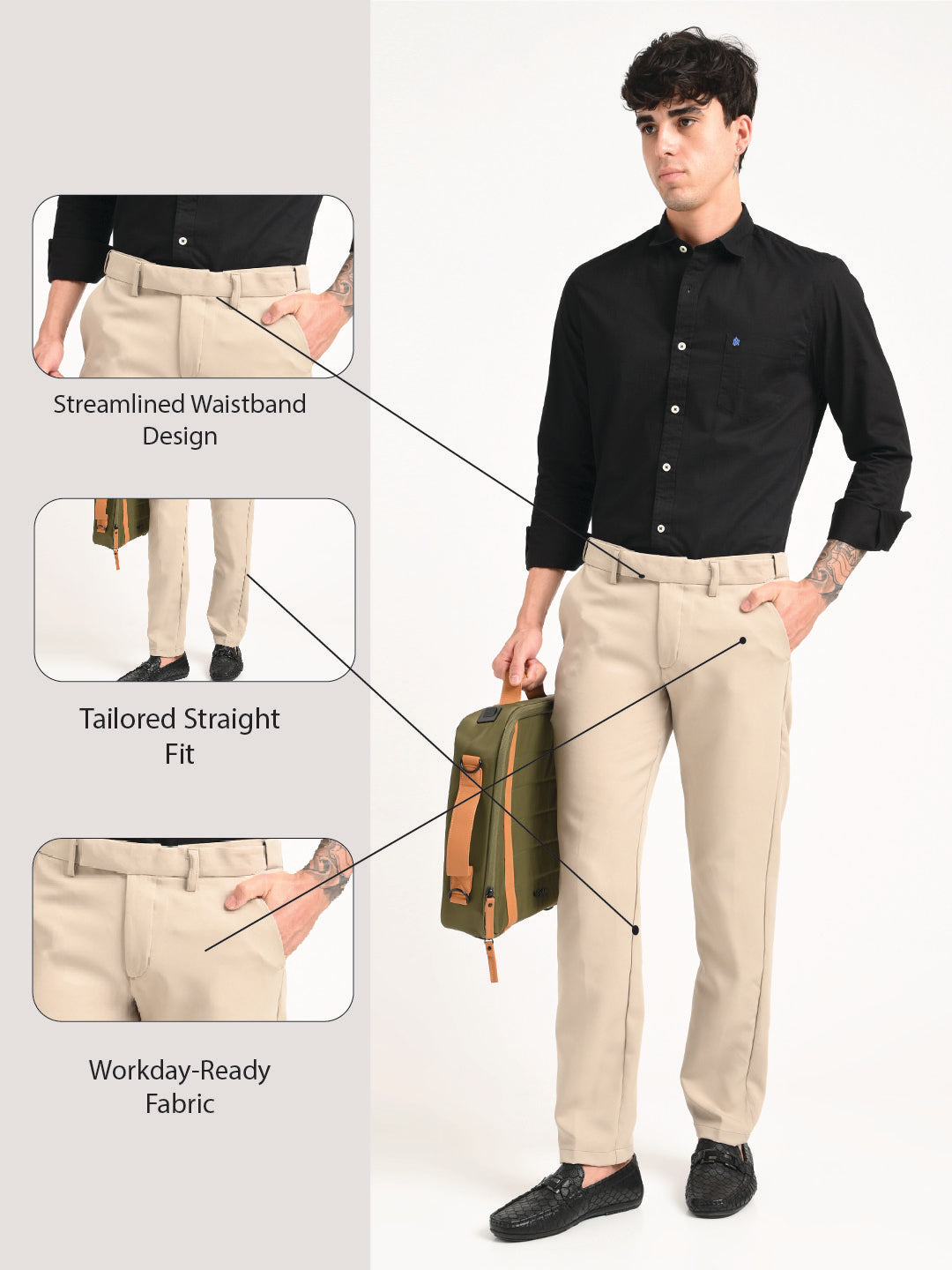 Textured Polyester Trousers Beige