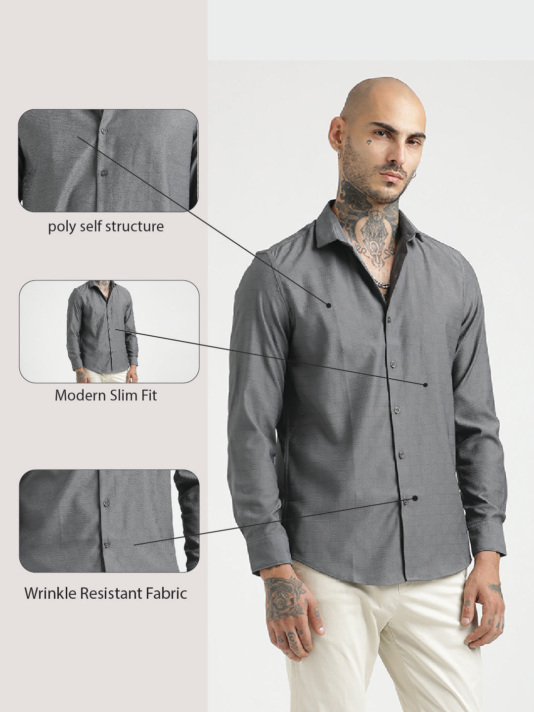 Textured Poly Shirt with Structured Finish Grey