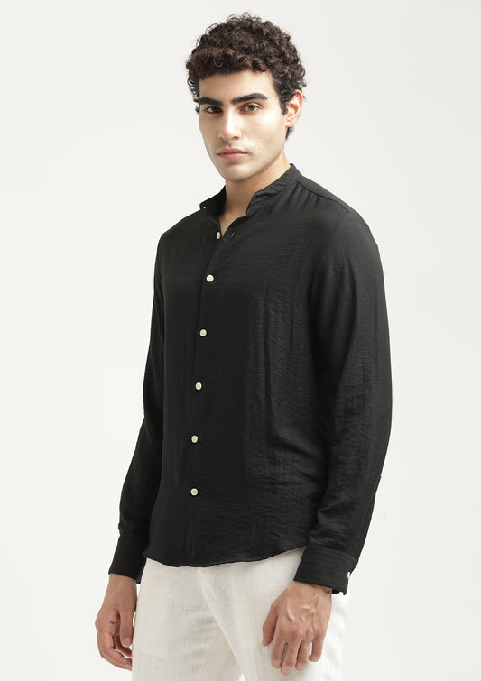Mandarin Collar Nylon Shirt Black