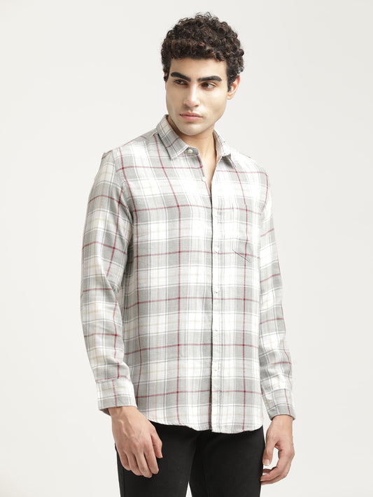 Checked Cotton-Linen Shirt Dk Grey