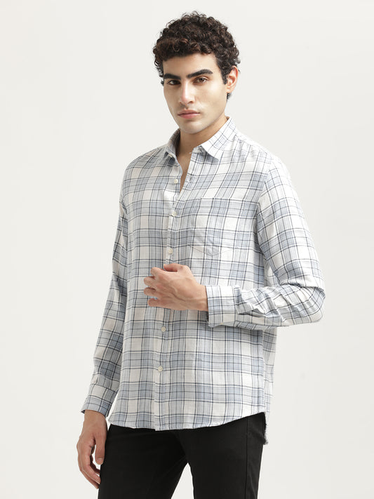Checked Cotton-Linen Shirt Sky Blue