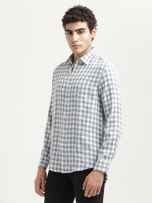 Checked Cotton-Linen Shirt Blue
