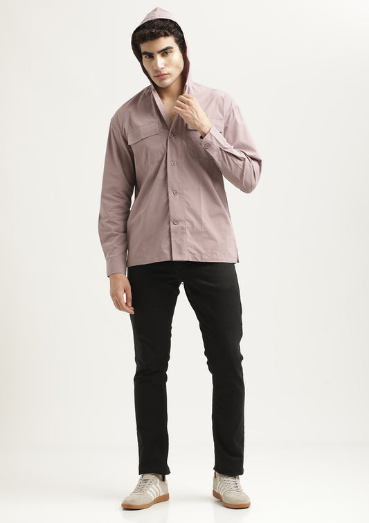 Double Pocket Drop Shoulder Shirt Pink