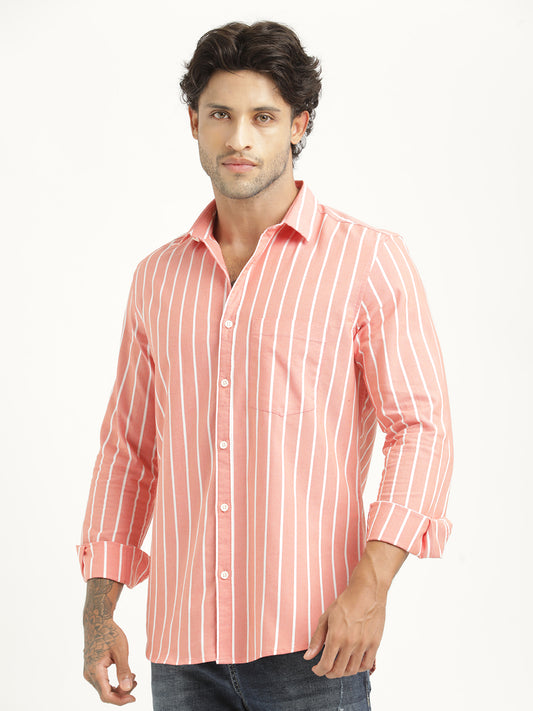 Striped Oxford Lycra Shirt Orange