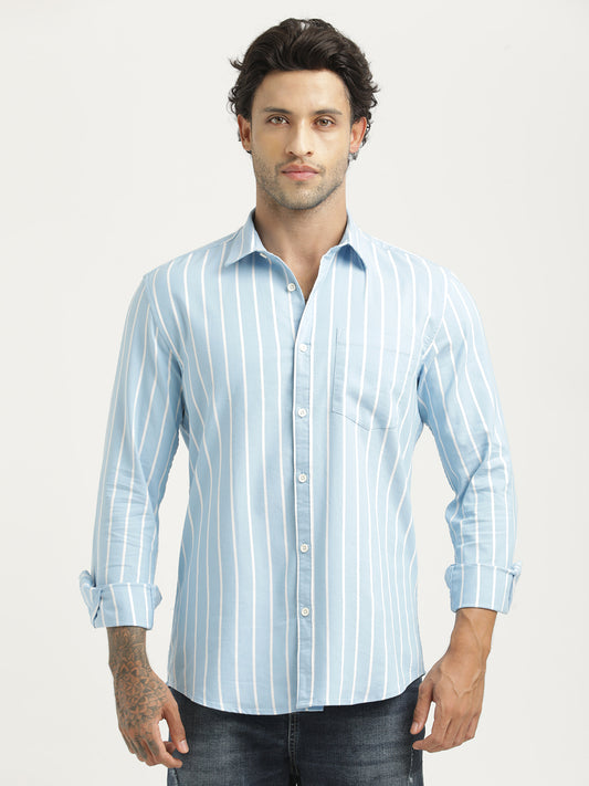 Striped Oxford Lycra Shirt Blue