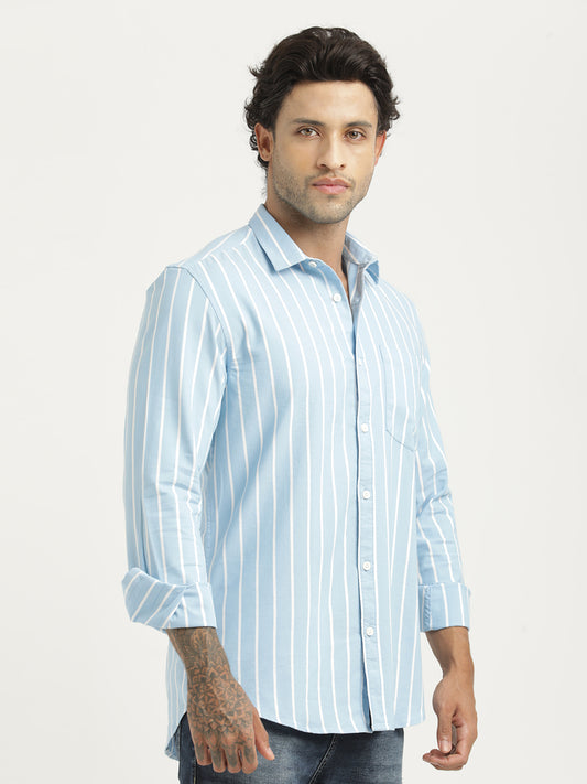 Striped Oxford Lycra Shirt Blue