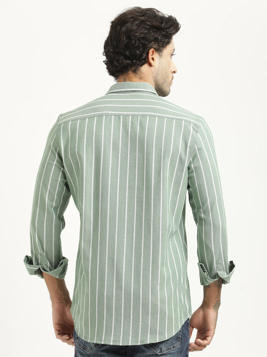 Striped Oxford Lycra Shirt Green