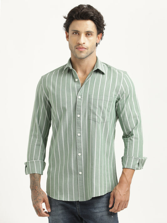 Striped Oxford Lycra Shirt Green