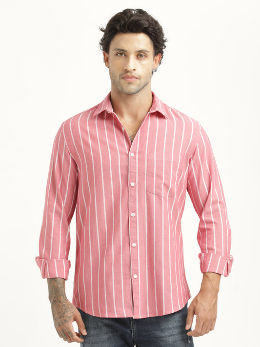 Striped Oxford Lycra Shirt Red